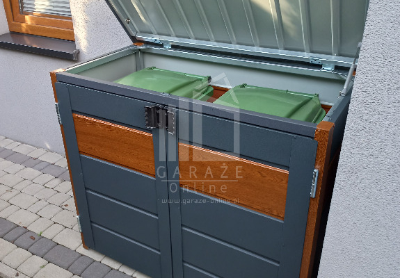 Ogłoszenie - Zabudowa koszy na śmieci wiata śmietnikowa obudowa kubłów 120x65x110 cm 2x120L antracyt + złoty dąb ID497 - Malbork - 2 660,00 zł