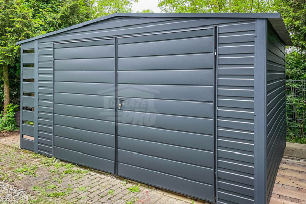 Ogłoszenie - Schowek - Domek Ogrodowy 4x3m + Wiata 0,5m - Brama Dwuskrzydłowa - Antracyt - Dach dwuspadowy GP419 - Ząbki - 4 850,00 zł