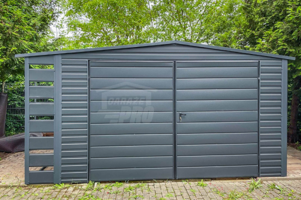 Ogłoszenie - Schowek - Domek Ogrodowy 4x3m + Wiata 0,5m - Brama Dwuskrzydłowa - Antracyt - Dach dwuspadowy GP419 - Ząbki - 4 850,00 zł