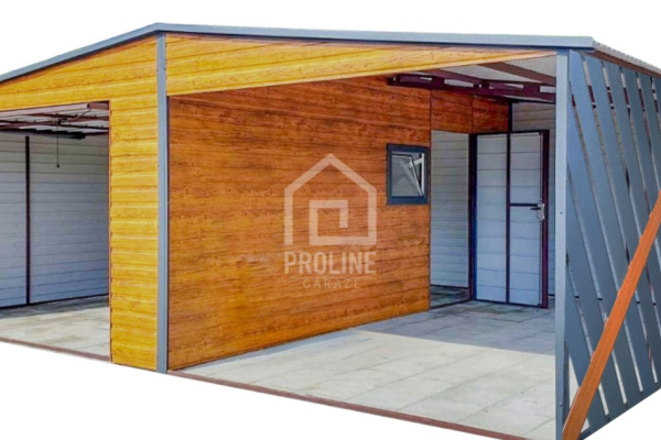 Ogłoszenie - Garaż Blaszany 4x6m + Wiata 4x6m - Panele Verona -  Brama Uchylna - Okno - Drzwi Drewnopodobny - dach Dwuspadowy  PLG142 - Nowy Sącz - 15 950,00 zł