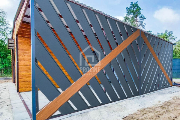 Ogłoszenie - Garaż Blaszany 4x6m + Wiata 4x6m - Panele Verona -  Brama Uchylna - Okno - Drzwi Drewnopodobny - dach Dwuspadowy  PLG142 - Nowy Sącz - 15 950,00 zł