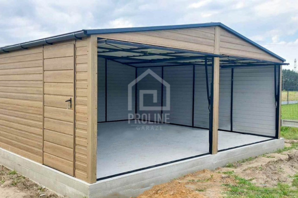 Ogłoszenie - Garaż blaszany 6x5,8m - 2x brama uchylna - drzwi - okno - winchester - drewnopodobny - rynny - dach dwuspadowy PLG143 - Słupsk - 14 100,00 zł