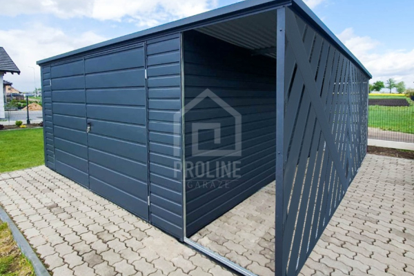 Ogłoszenie - Schowek - Domek Ogrodowy 4x4m - Wiata 1x4m - Panele Verona - Brama dwuskrzydłowa - Antracyt - Dach Spad w tył PLG157 - Elbląg - 6 700,00 zł