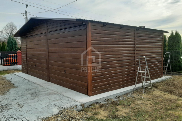 Ogłoszenie - Garaż blaszany 7x6m - 2x Brama - ciemny orzech - drewnopodobny - Dach dwuspadowy - rynny PLG169. Zdjęcie 4