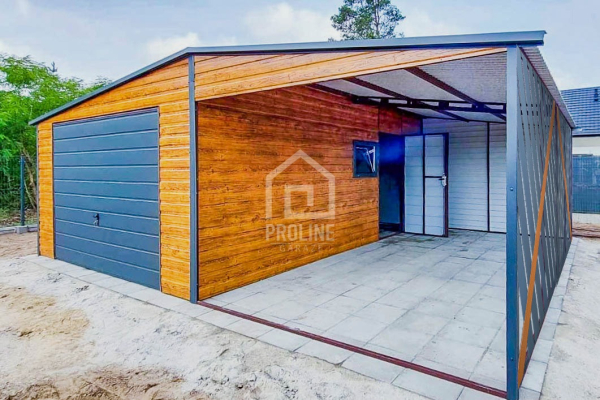 Ogłoszenie - Garaż Blaszany 4x6m + Wiata 4x6m - Panele Verona -  Brama Uchylna - Okno - Drzwi Drewnopodobny - dach Dwuspadowy  PLG142 - Nowy Sącz - 15 950,00 zł