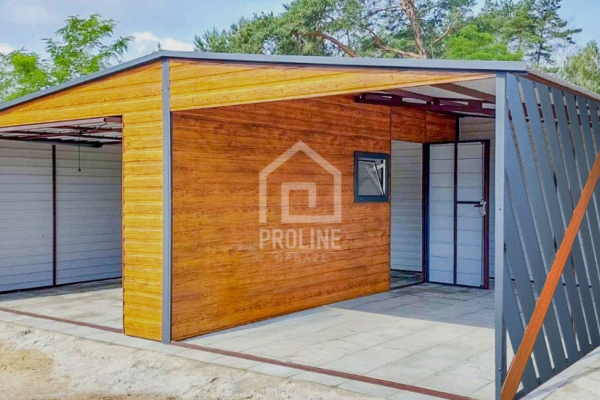 Ogłoszenie - Garaż Blaszany 4x6m + Wiata 4x6m - Panele Verona -  Brama Uchylna - Okno - Drzwi Drewnopodobny - dach Dwuspadowy  PLG142 - Nowy Sącz - 15 950,00 zł