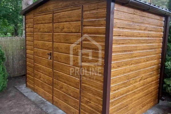 Ogłoszenie - Schowek - domek ogrodowy 3x2m - Brama dwuskrzydłowa - jasny orzech - drewnopodobny - rynny - dach dwuspadowy PLG152 - Zakopane - 4 070,00 zł