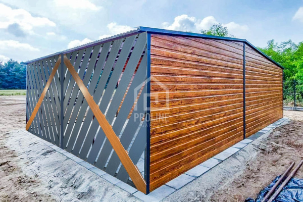 Ogłoszenie - Garaż Blaszany 4x6m + Wiata 4x6m - Panele Verona -  Brama Uchylna - Okno - Drzwi Drewnopodobny - dach Dwuspadowy  PLG142 - Nowy Sącz - 15 950,00 zł