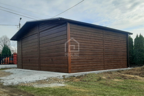 Ogłoszenie - Garaż blaszany 7x6m - 2x Brama - ciemny orzech - drewnopodobny - Dach dwuspadowy - rynny PLG169. Zdjęcie 3