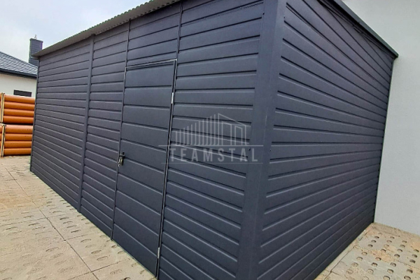 Ogłoszenie - Garaż blaszany 3x7m - Brama dwuskrzydłowa - drzwi - antracyt - dach spad w bok TS1049 - Bełchatów - 7 250,00 zł