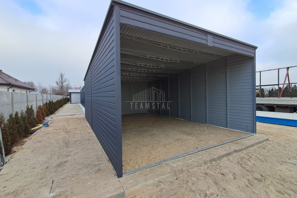 Ogłoszenie - Garaż blaszany - Carport  6x8m - antracyt - dach spad w tył TS1059 - Olsztyn - 17 600,00 zł
