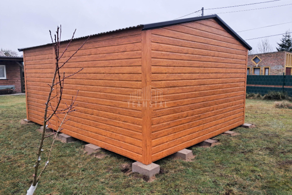 Ogłoszenie - Garaż blaszany 4x5m - brama dwuskrzydłowa - okno - jasny orzech - drewnopodobny - dach dwuspadowy TS1064. Zdjęcie 5