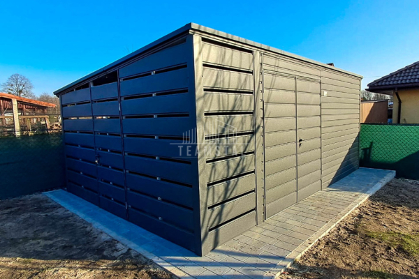 Ogłoszenie - Garaż blaszany - schowek - 4,5x4,5m + wiata 1m - 2x drzwi - antracyt - dach spad w tył TS1050 - Koszalin - 9 650,00 zł