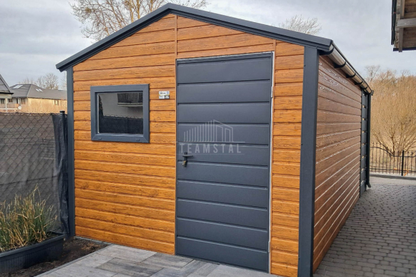 Ogłoszenie - Schowek - domek ogrodowy 3x4m + wiata 1m - Drzwi - okno - rynny - jasny orzech - drewnopodobny - dach dwuspadowy TS1057 - Busko-Zdrój - 7 500,00 zł