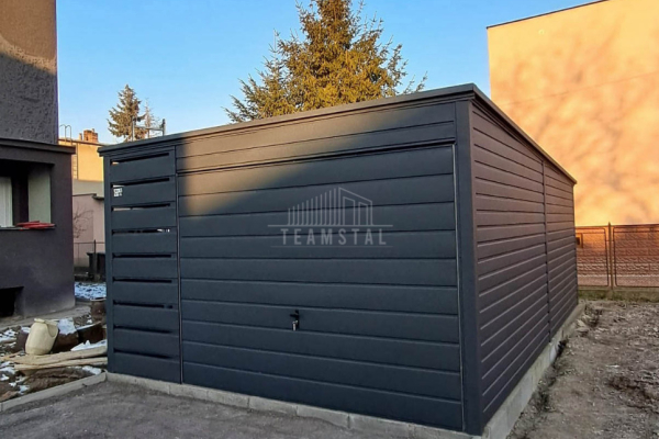 Ogłoszenie - Garaż blaszany 3x6m + wiata 1m - Brama uchylna - drzwi - antracyt - dach spad w tył TS1048 - Elbląg - 9 150,00 zł