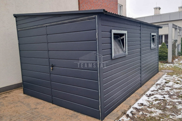 Ogłoszenie - Garaż blaszany 3x6m - brama dwuskrzydłowa - 2x okno - antracyt - dach spad w bok TS1062. Zdjęcie 4
