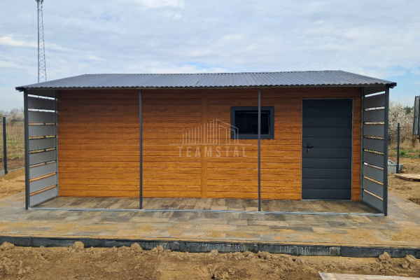 Ogłoszenie - Garaż blaszany 4x5m + wiata 1x5m - brama - drzwi - okno drewnopodobny - antracyt -  dach dwuspadowy TS1071. Zdjęcie 3