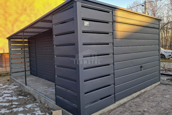 Ogłoszenie - Garaż blaszany 3x6m + wiata 1m - Brama uchylna - drzwi - antracyt - dach spad w tył TS1048 - Elbląg - 9 150,00 zł