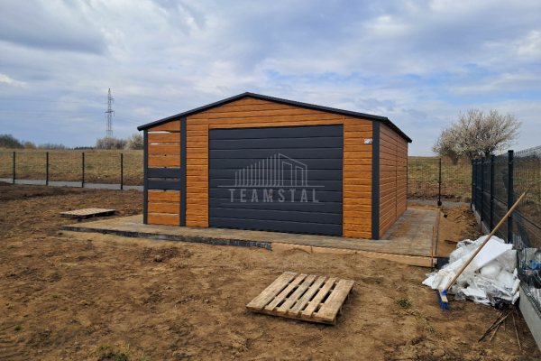 Ogłoszenie - Garaż blaszany 4x5m + wiata 1x5m - brama - drzwi - okno drewnopodobny - antracyt -  dach dwuspadowy TS1071. Zdjęcie 4