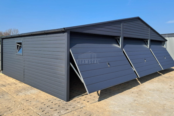 Ogłoszenie - Garaż blaszany 9x6m - 3x Brama uchylna - okno - antracyt - rynny - dach dwuspadowy TS1055 - Iława - 20 990,00 zł
