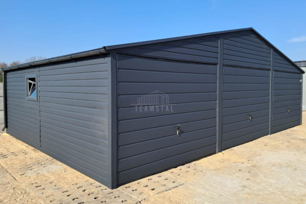 Ogłoszenie - Garaż blaszany 9x6m - 3x Brama uchylna - okno - antracyt - rynny - dach dwuspadowy TS1055 - Iława - 20 990,00 zł