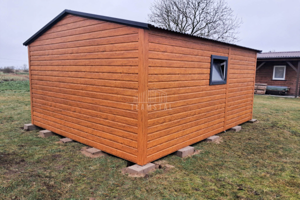 Ogłoszenie - Garaż blaszany 4x5m - brama dwuskrzydłowa - okno - jasny orzech - drewnopodobny - dach dwuspadowy TS1064. Zdjęcie 6