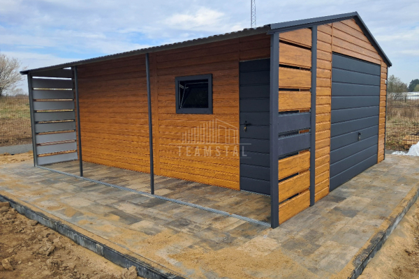 Ogłoszenie - Garaż blaszany 4x5m + wiata 1x5m - brama - drzwi - okno drewnopodobny - antracyt -  dach dwuspadowy TS1071. Zdjęcie 5