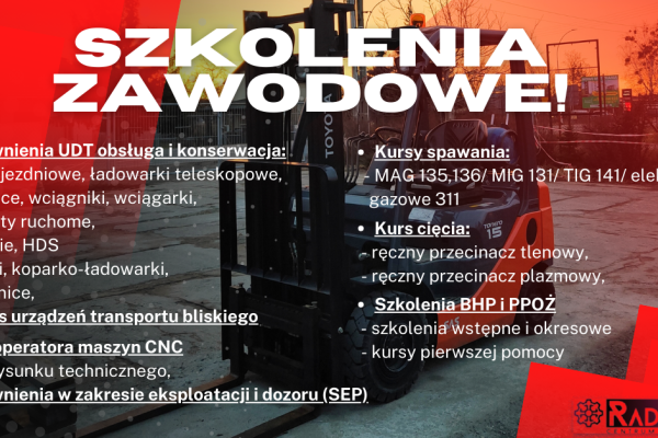 Ogłoszenie - Kurs wózki widłowe, suwnice, podesty, żurawie HDS, spawanie, SEP, CNC, BHP i inne Stalowa Wola, Nisko, Tarnobrzeg. Zdjęcie 1