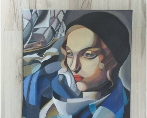 Ogłoszenie - Sprzedam obraz malowany - Kobieta z łódkami - Tamara Łempicka. Zdjęcie 2