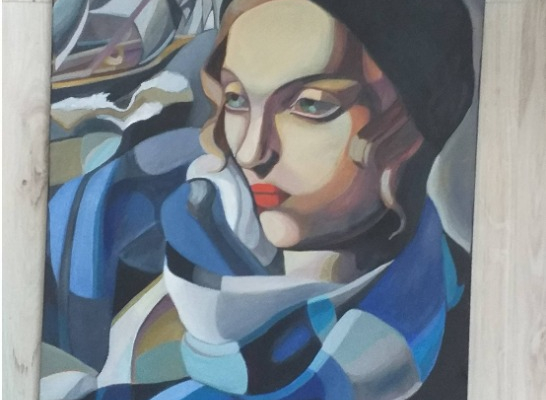 Ogłoszenie - Sprzedam obraz malowany - Kobieta z łódkami - Tamara Łempicka. Zdjęcie 1
