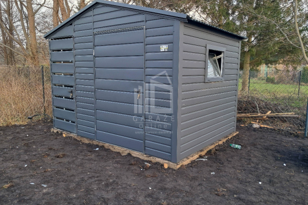 Ogłoszenie - Schowek - domek ogrodowy 2,2x2m + wiata 0,8m + drzwi w wiacie - drzwi - okno - antracyt - dach dwuspadowy ID991. Zdjęcie 4
