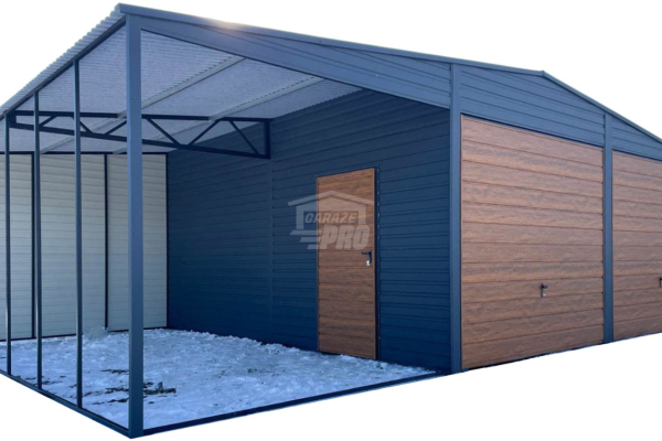 Ogłoszenie - Garaż blaszany 6x6m + wiata 3m - 2x brama uchylna - antracyt - ciemny orzech - dach dwuspadowy GP585. Zdjęcie 1