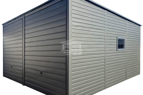 Ogłoszenie - Garaż blaszany 6x6m - 2x brama uchylna - drzwi - okno - antracyt - dach spad w tył  GP594. Zdjęcie 1