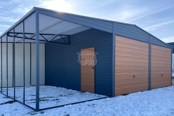 Ogłoszenie - Garaż blaszany 6x6m + wiata 3m - 2x brama uchylna - antracyt - ciemny orzech - dach dwuspadowy GP585. Zdjęcie 3