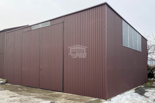 Ogłoszenie - Hala blaszana - Magazyn 9x8m - Brama dwuskrzydłowa - ciemny brąz - dach spad w tył GP587. Zdjęcie 3