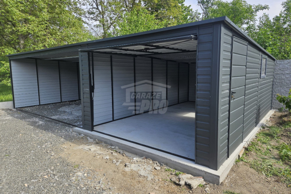 Ogłoszenie - Garaż blaszany 3,5x6 + wiata 5x6 m - Brama - okno - drzwi - Antracyt Dach spad w tył GP574. Zdjęcie 2