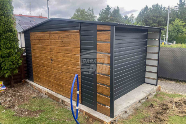 Ogłoszenie - Schowek Domek Ogrodowy  4x3m + Wiata 0,5m Brama dwuskrzydłowa Drewnopodobny dach GP603. Zdjęcie 3