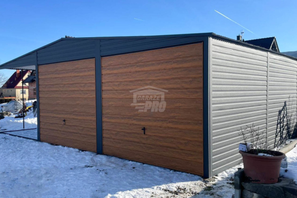 Ogłoszenie - Garaż blaszany 6x6m + wiata 3m - 2x brama uchylna - antracyt - ciemny orzech - dach dwuspadowy GP585. Zdjęcie 2