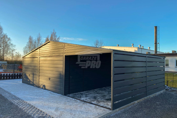 Ogłoszenie - Garaż blaszany 6x6m - wiata 3m - 2x Brama - drzwi Antracyt Dach dwuspadowy GP597. Zdjęcie 2