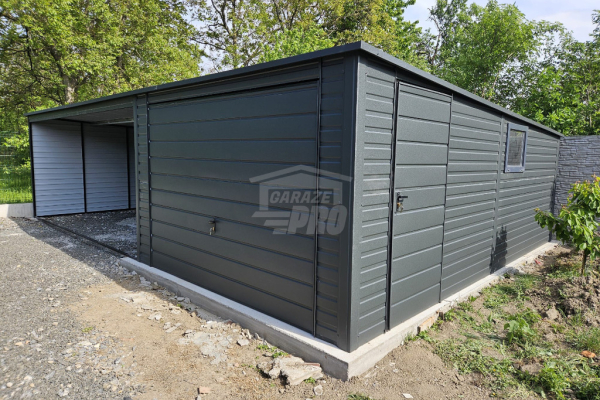 Ogłoszenie - Garaż blaszany 3,5x6 + wiata 5x6 m - Brama - okno - drzwi - Antracyt Dach spad w tył GP574. Zdjęcie 5