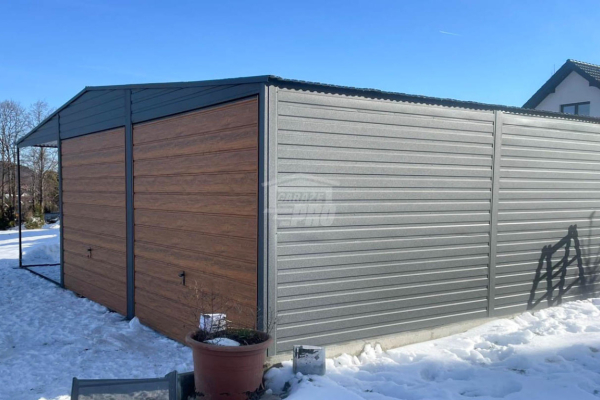 Ogłoszenie - Garaż blaszany 6x6m + wiata 3m - 2x brama uchylna - antracyt - ciemny orzech - dach dwuspadowy GP585. Zdjęcie 8