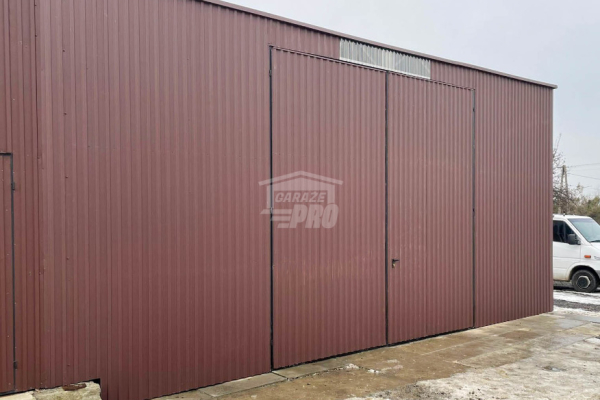 Ogłoszenie - Hala blaszana - Magazyn 9x8m - Brama dwuskrzydłowa - ciemny brąz - dach spad w tył GP587. Zdjęcie 2