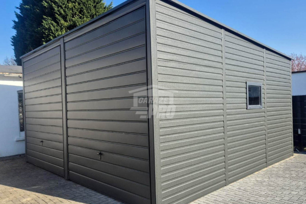 Ogłoszenie - Garaż blaszany 6x6m - 2x brama uchylna - drzwi - okno - antracyt - dach spad w tył  GP594. Zdjęcie 4