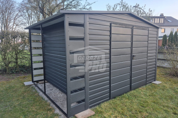 Ogłoszenie - Schowek - domek ogrodowy  4x3,5 + wiata 0,5m - Brama Antracyt Dach dwuspadowy GP602. Zdjęcie 5