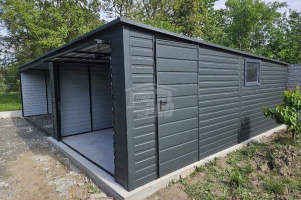 Ogłoszenie - Garaż blaszany 3,5x6 + wiata 5x6 m - Brama - okno - drzwi - Antracyt Dach spad w tył GP574. Zdjęcie 6