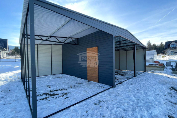 Ogłoszenie - Garaż blaszany 6x6m + wiata 3m - 2x brama uchylna - antracyt - ciemny orzech - dach dwuspadowy GP585. Zdjęcie 6