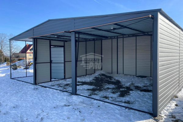 Ogłoszenie - Garaż blaszany 6x6m + wiata 3m - 2x brama uchylna - antracyt - ciemny orzech - dach dwuspadowy GP585. Zdjęcie 7