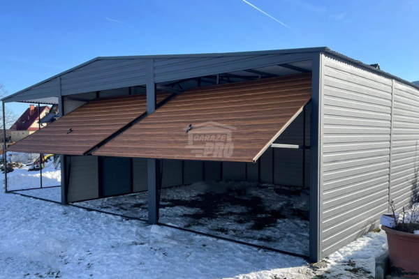 Ogłoszenie - Garaż blaszany 6x6m + wiata 3m - 2x brama uchylna - antracyt - ciemny orzech - dach dwuspadowy GP585. Zdjęcie 4