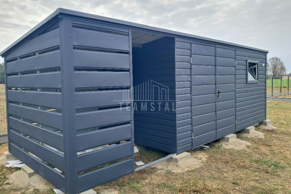Ogłoszenie - Schowek - domek ogrodowy 4,5x2,5m + wiata 2m - brama -  okno - antracyt - dach spad w tył TS1077. Zdjęcie 4