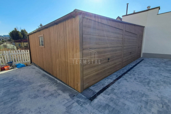 Ogłoszenie - Garaż blaszany 8x6m - 2x brama  - okno - drzwi - ciemny orzech - drewnopodobny -  dach spad w bok - rynna TS1072. Zdjęcie 4